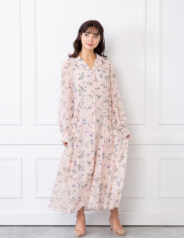 花柄シャツワンピース/ピンク　sale! 50%off
